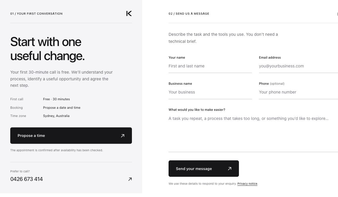 The enquiry form and booking options built for KORPACT’s own website